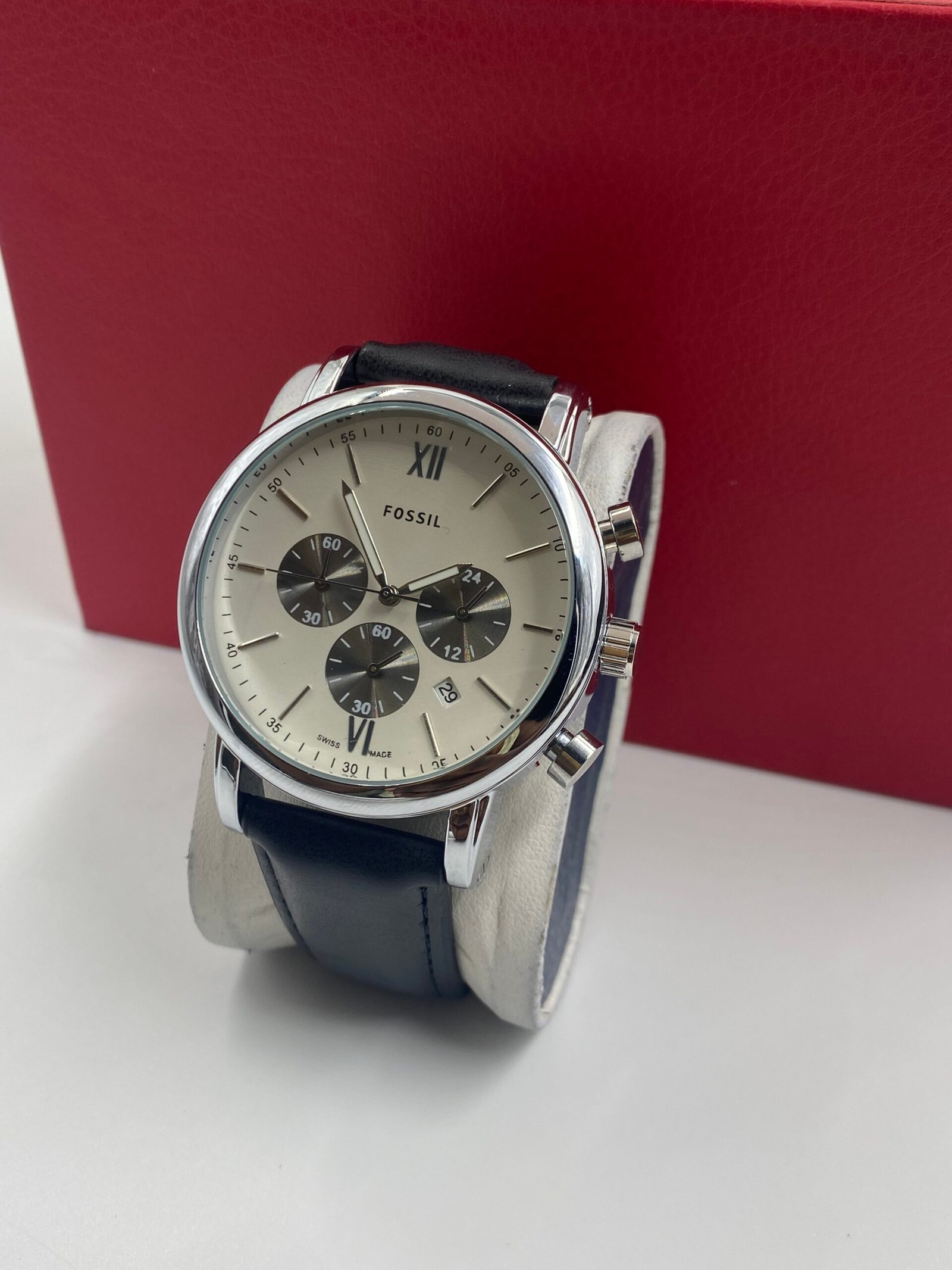 Silver Fossil watch(comes in Can & Bag)