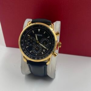 Black Leather Fossil Watch(comes  in Can & Bag)