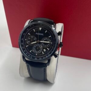 All Black Leather Fossil watch(comes in Can & Bag)