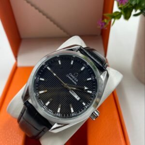 Omega  Black Strapped Silver Rim