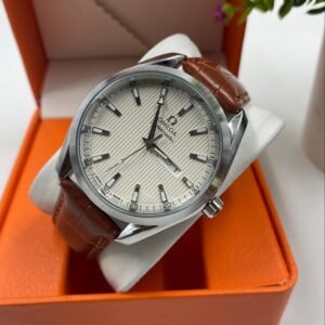 Omega  Brown Strapped White Face Rim